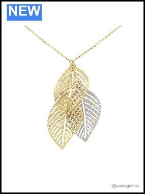 14k White Gold Leaf Pendant Necklace